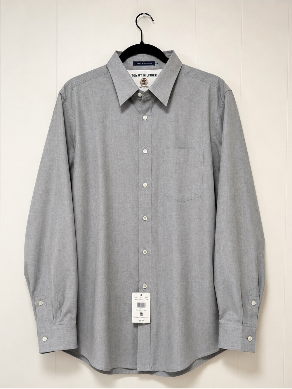 Tommy Hilfiger Dress Shirt Mens 17.5 34/35 Gray Button Down 100% Cotton NWT